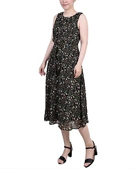 Petite Sleeveless Chiffon Belted Dress