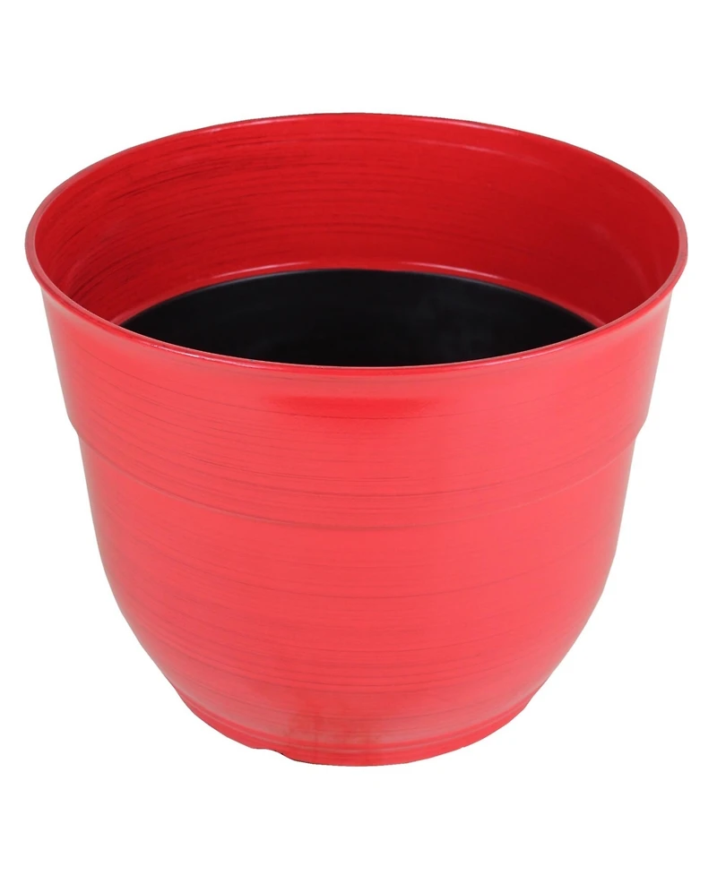 Garden Elements Glazed Brushed Happy Large Plastic Planter Bright Red 15 Inch