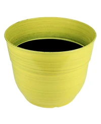 Garden Elements Glazed Brushed Happy Large Plastic Planter Bright Yellow 15 Inches
