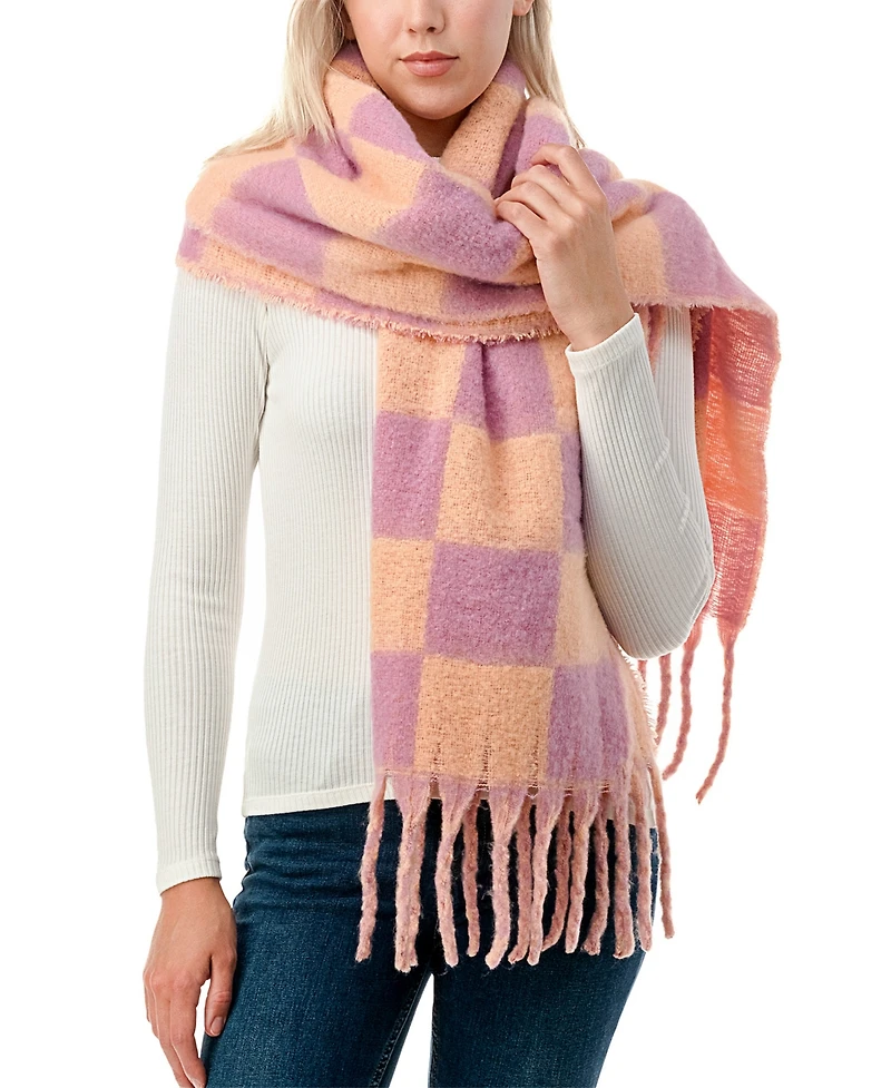 Marcus Adler Women's Check Plaid Scarf with Fringe Detail