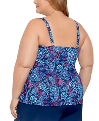Swim Solutions Plus Size Triple Tier Printed Tankini Top, Created for Macy's