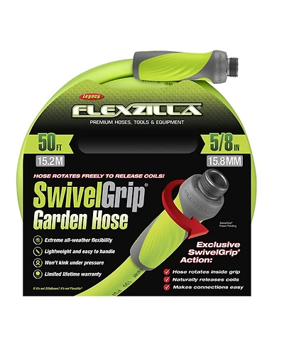 Flexon Flexzilla Garden Hose with SwivelGrip 50ft x .62inch
