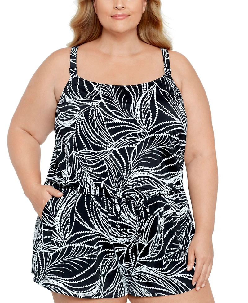 Swim Solutions Plus Size Tummy Control Romper, Created For Macy's