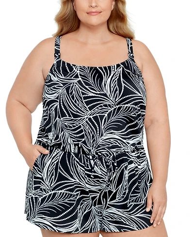 Swim Solutions Plus Size Tummy Control Romper, Created For Macy's