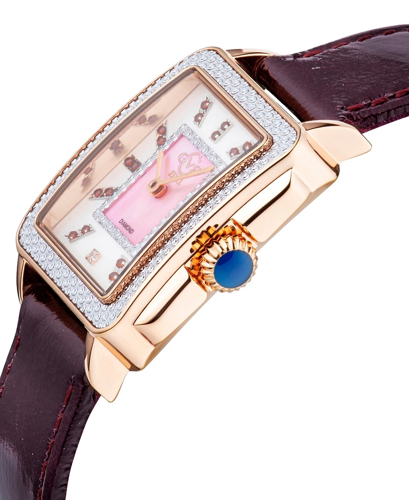 GV2 by Gevril Women's Padova Gemstone Swiss Quartz Diamond Accent Purple Hand Made Italian Leather Strap Watch 27mm x 30mm