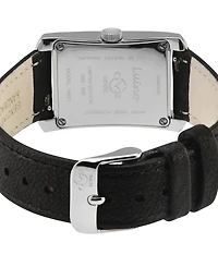GV2 by Gevril Women's Luino Swiss Quartz Diamond Accents Black Handmade Italian Leather Strap Watch 23mm x 29mm