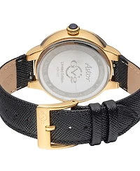 GV2 by Gevril Women's Astor Swiss Quartz Diamond Accents Black Genuine Leather Strap Watch 40mm