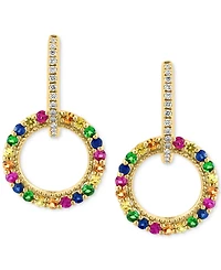Effy Multi-Gemstone (1-1/20 ct. t.w.) & Diamond (1/8 ct. t.w.) Circle Drop Earrings in 14k Gold-Plated Sterling Silver