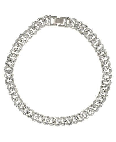 Adornia Silver-Tone Plated Crystal Thick Cuban Curb Chain Necklace