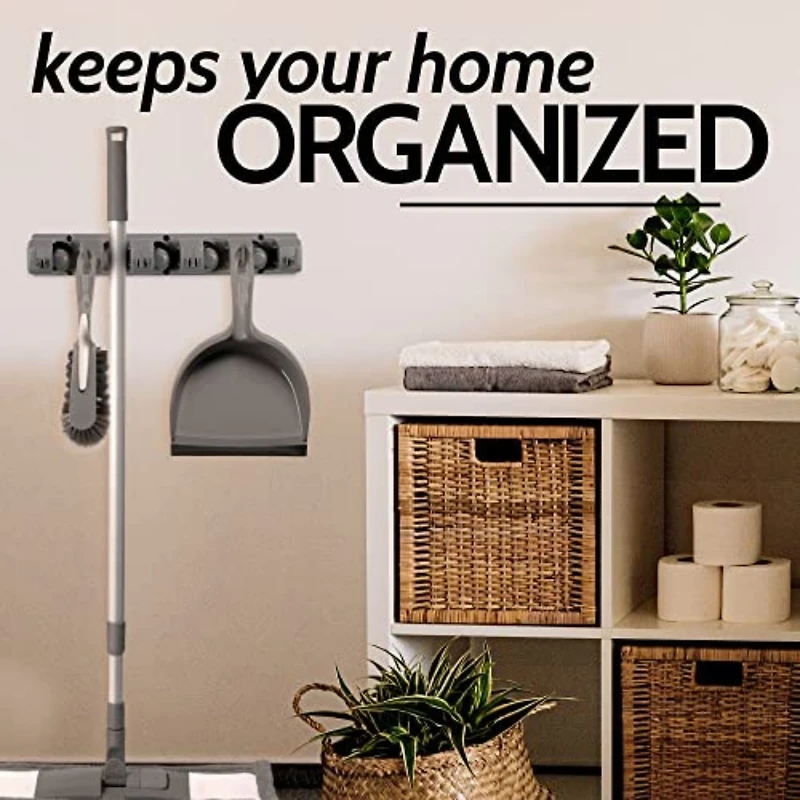 Wall Mount Mop Holder and Broom Hanger (5 Slots)