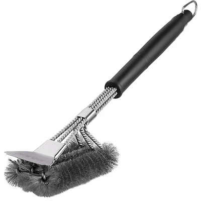 18" Heat Boss Grill Brush and Scraper - 3 Rows of Reinforced Stainless Steel Bristles for All Grill Types