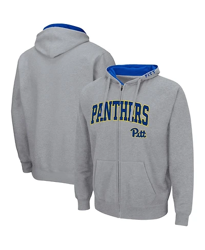 Men's Colosseum Heathered Gray Pitt Panthers Arch & Logo 3.0 Full-Zip Hoodie