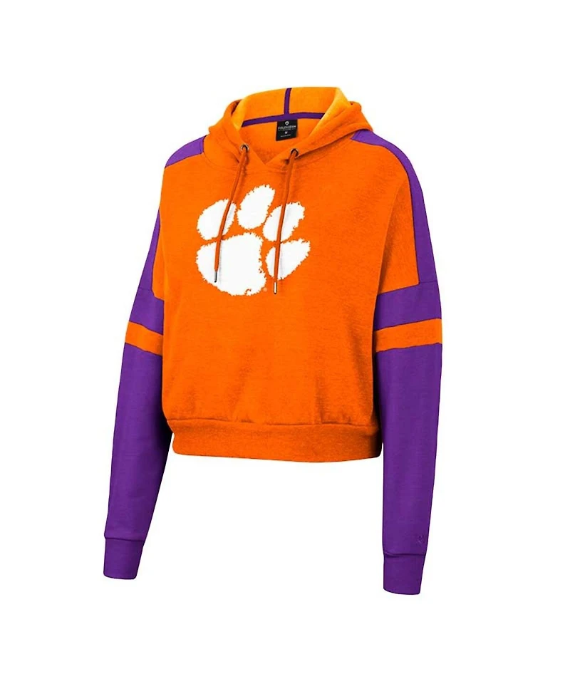 Women's Colosseum Orange Clemson Tigers Throwback Stripe Arch Logo Cropped Pullover Hoodie