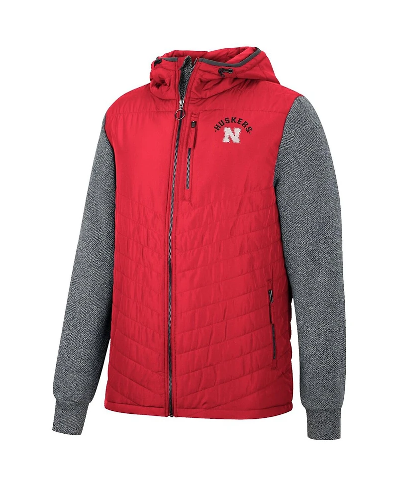 Men's Colosseum Scarlet, Charcoal Nebraska Huskers Course Herringbone Full-Zip Hoodie