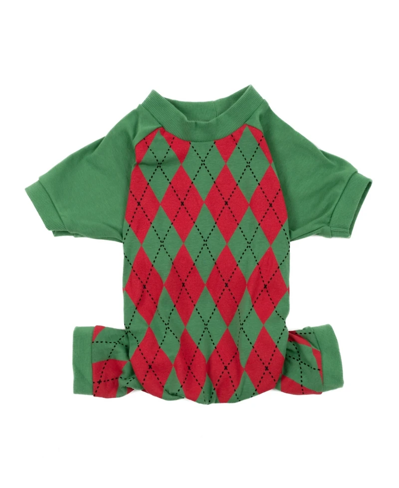 Leveret Dog Cotton Pajama Argyle Red and Green