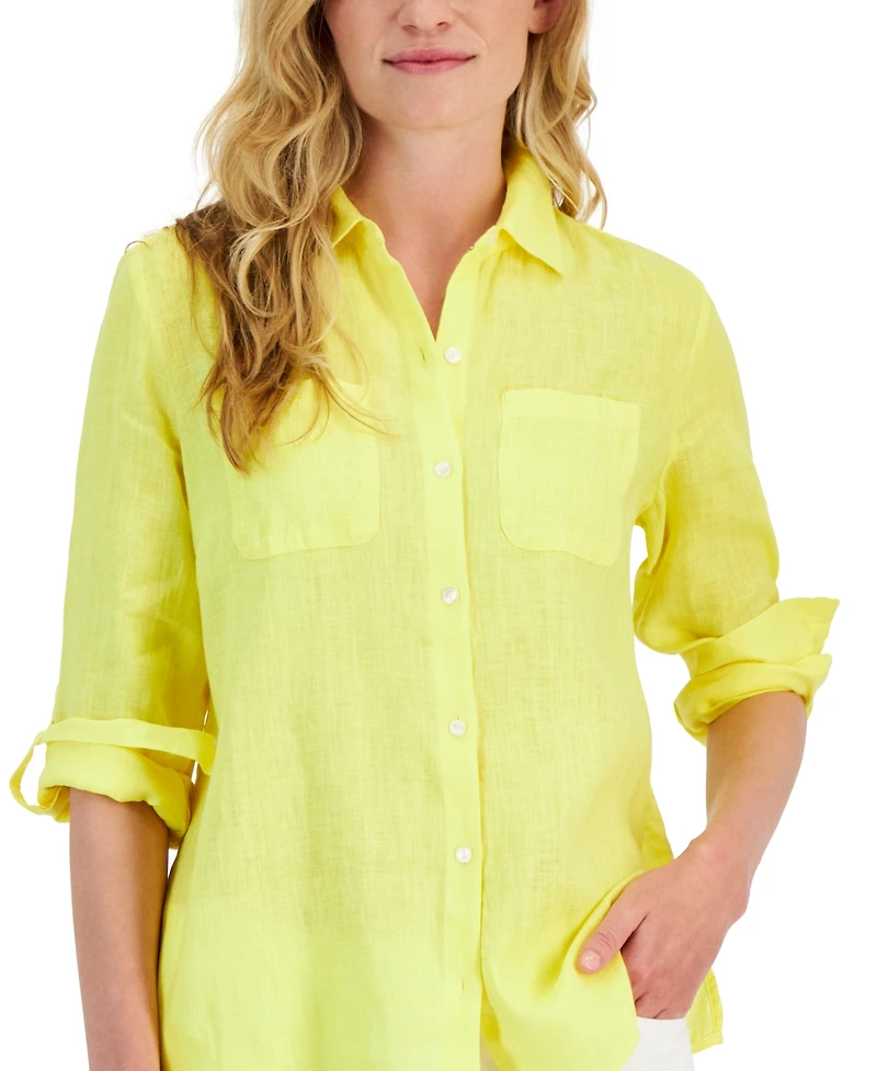 Charter Club Petite 100% Linen Button-Front Shirt, Created for Macy's