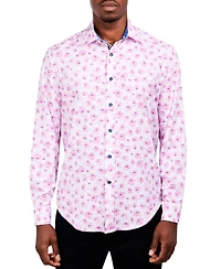 Society of Threads Men's Slim-Fit Performance Stretch Floral Long-Sleeve Button-Down Shirt