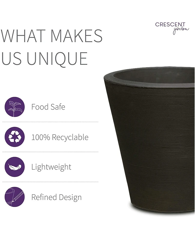 Crescent Garden Madison Planter Plant Pot 16 Inch Caviar Black