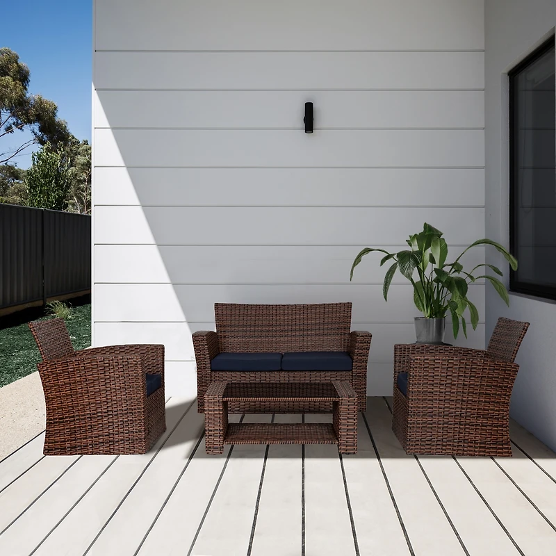 WestinTrends 4 Piece Outdoor Wicker Rattan Conversation Sofa set with Coffee table