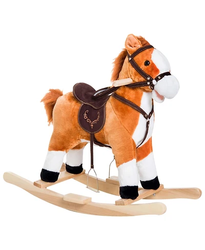 Qaba Kids Plush Toy, Toddler Rocking Horse with Realistic Sounds,
