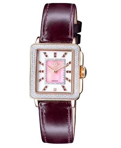 GV2 by Gevril Women's Padova Gemstone Swiss Quartz Diamond Accent Hand Made Italian Leather Strap Watch 27mm x 30mm