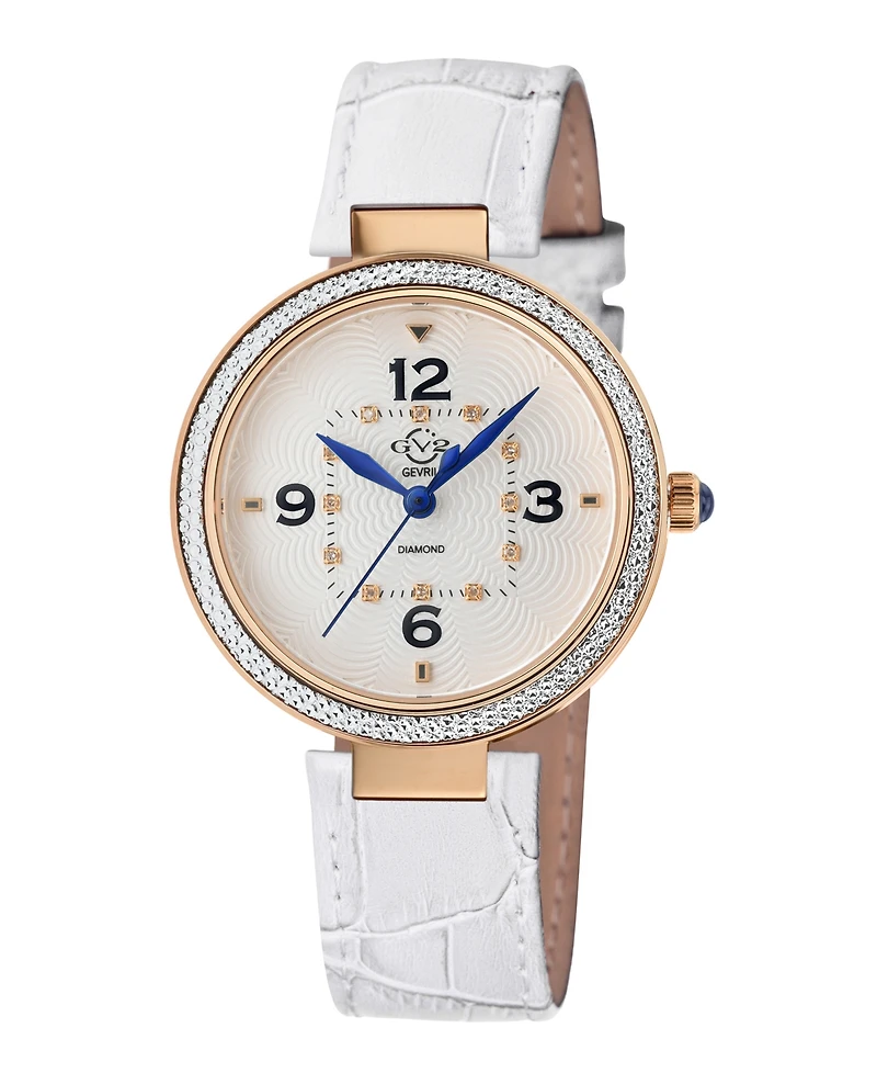GV2 by Gevril Women's Piemonte Swiss Quartz Diamond Accents White Italian Leather Strap Watch 36mm