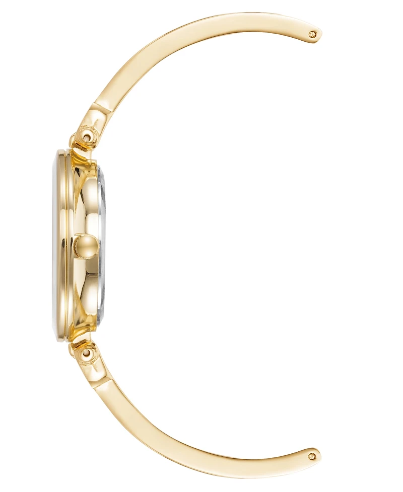 Anne Klein Women's Gold-Tone Alloy Bangle with White Enamel and Crystal Accents Fashion Watch 33mm Set 3 Pieces