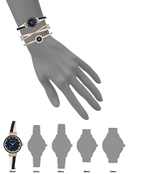 Anne Klein Women's Rose Gold-Tone Alloy Bangle with Navy Enamel and Crystal Accents Fashion Watch 33mm Set 3 Pieces