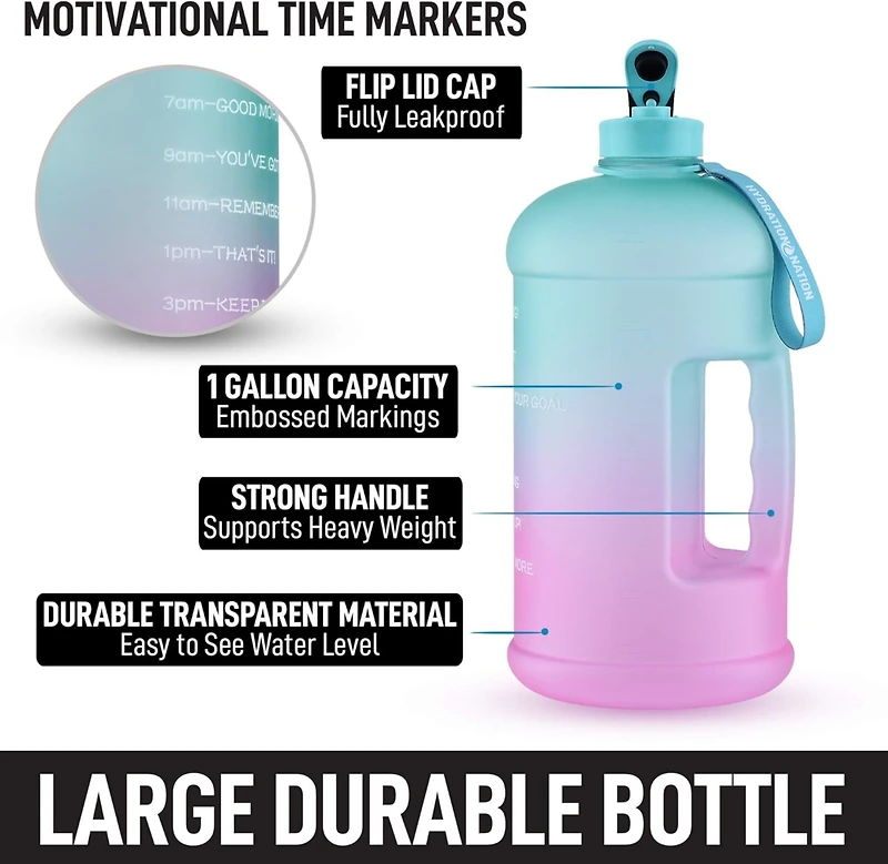 Zulay Kitchen 1 Gallon Water Bottle with Times to Drink (128oz) – Motivational Time Reader Large Jug