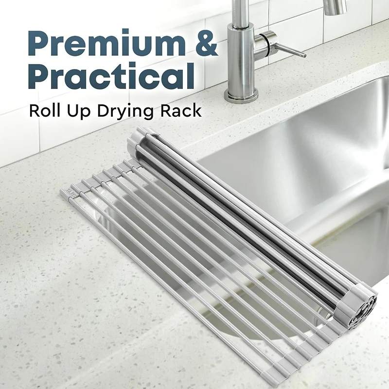 Multipurpose Heavy Duty Silicone Roll Up Sink Drying Rack Large
