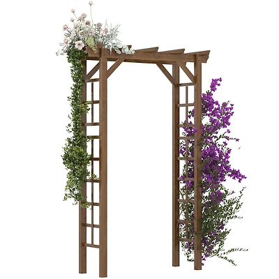 Outsunny 7' Wood Steel Outdoor Garden Arched Trellis Arbor w/ Fir Wood