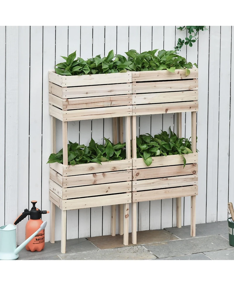 Raised Garden Beds, Set of 4 Wood Box Planters, Draining