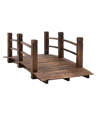 Outsunny 5ft Garden Bridge Yard Wooden Arc Outdoor Pond w/ Railings Carbon