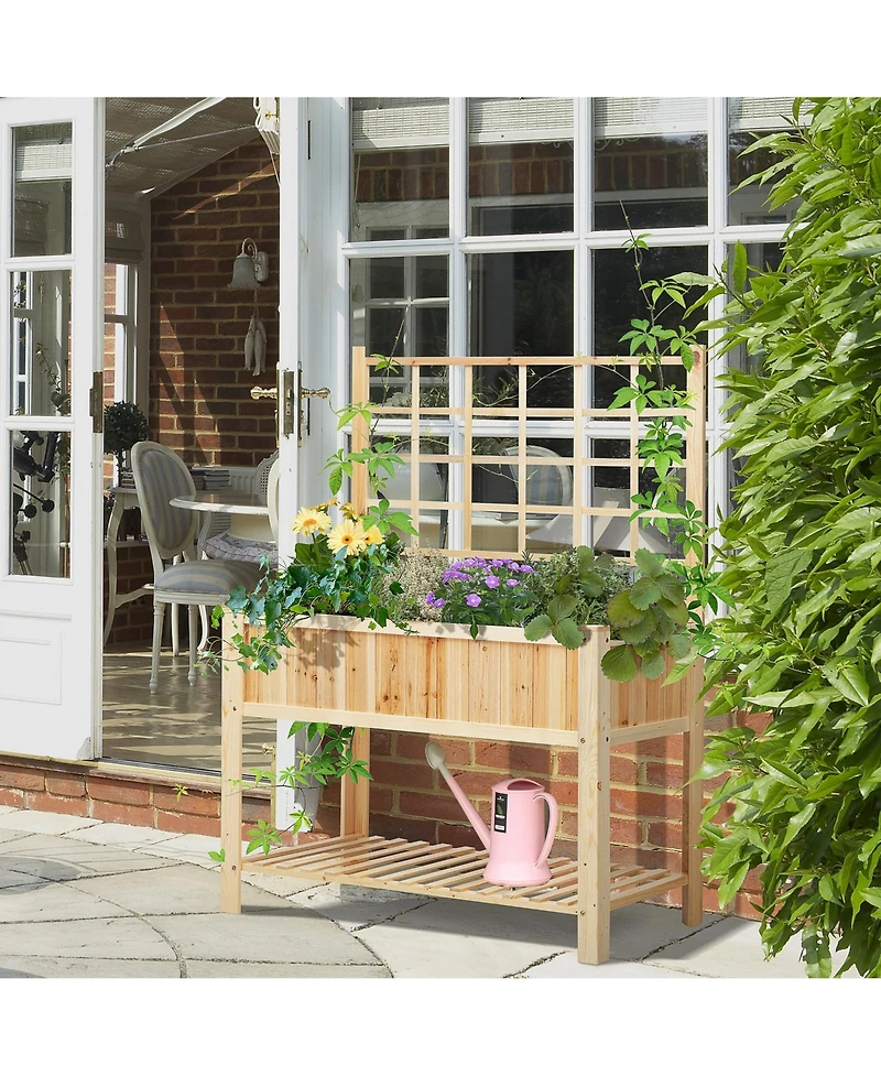 47" x 23" x 64" Wood Planter Box w/ Spacious Growing Area for Veggies