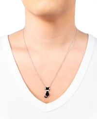 Macy's Black and White Crystal Sitting Cat Necklace in Fine Silver Plated Brass