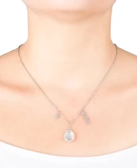 Macy's Clear Quartz Pear Shape Bead 16mm Faith Charm Necklace in Fine Silver Plated Brass