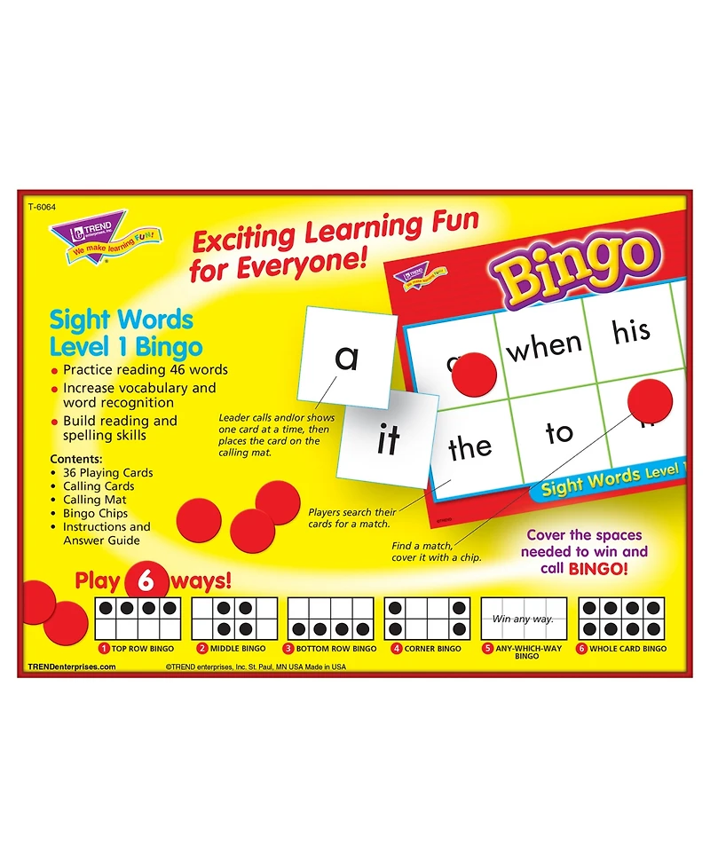 Sight Words Bingo Language Building Skill Game