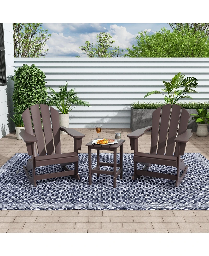 3 Piece set Outdoor Patio Poly Adirondack rocking chairs with side table