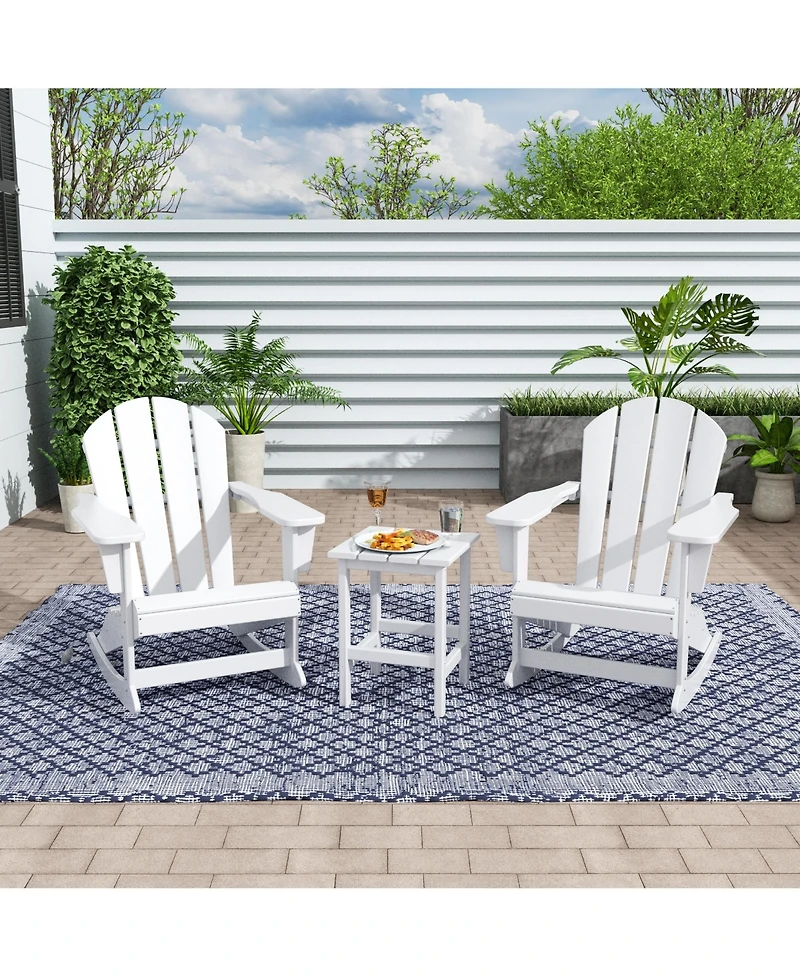 3 Piece set Outdoor Patio Poly Adirondack rocking chairs with side table