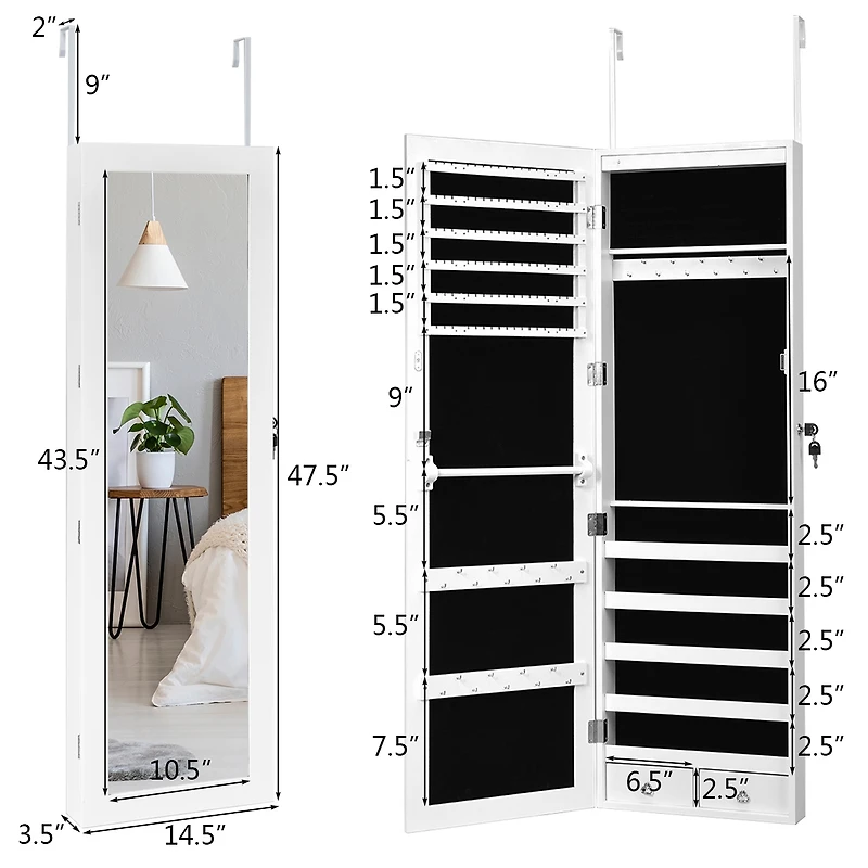 Costway Wall Door Mounted Mirror Jewelry Cabinet Organizer