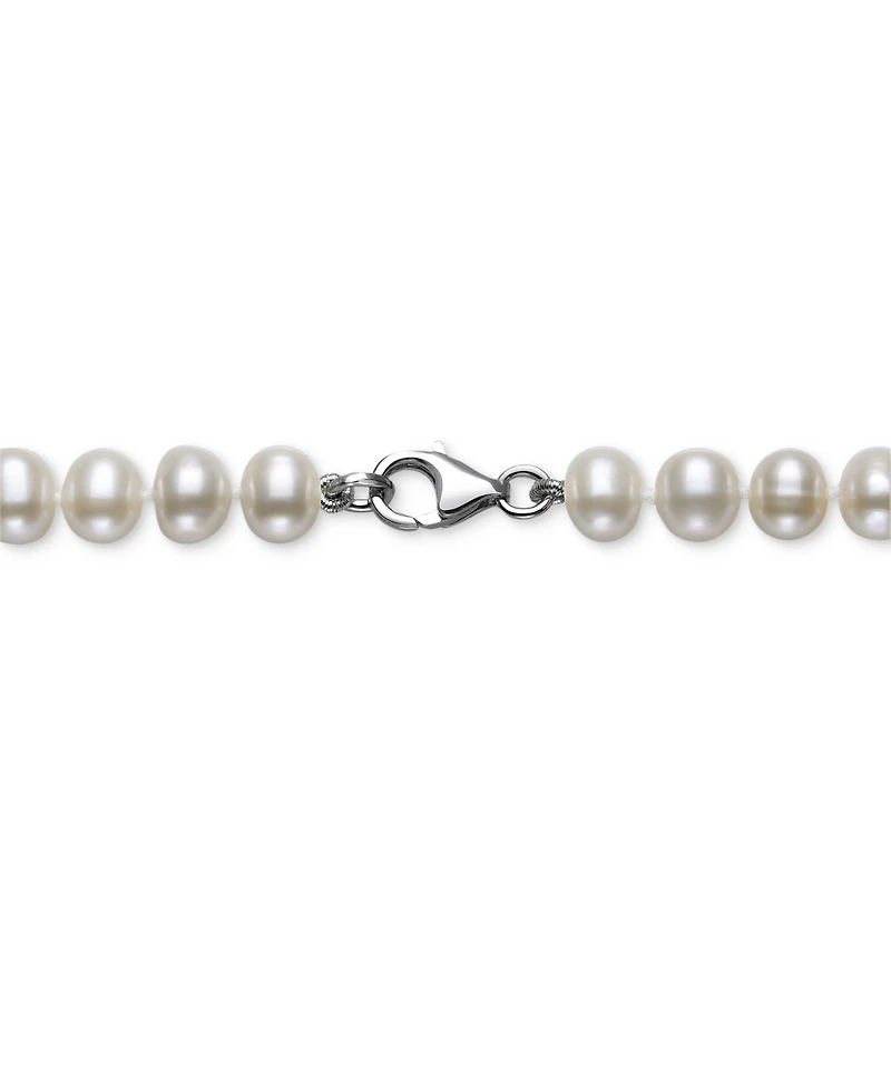 White Cultured Freshwater Pearl (6mm) Necklace and Matching Stud (7-1/2mm) Earrings Set Sterling Silver