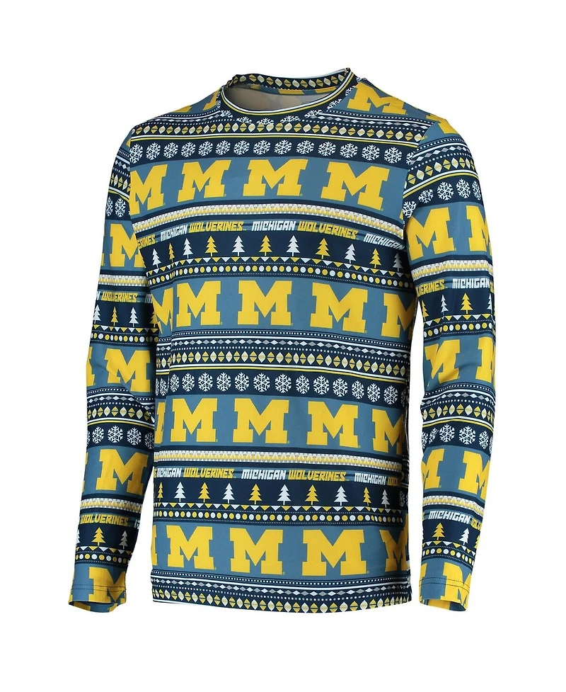 Men's Concepts Sport Navy Michigan Wolverines Ugly Sweater Knit Long Sleeve Top and Pant Set