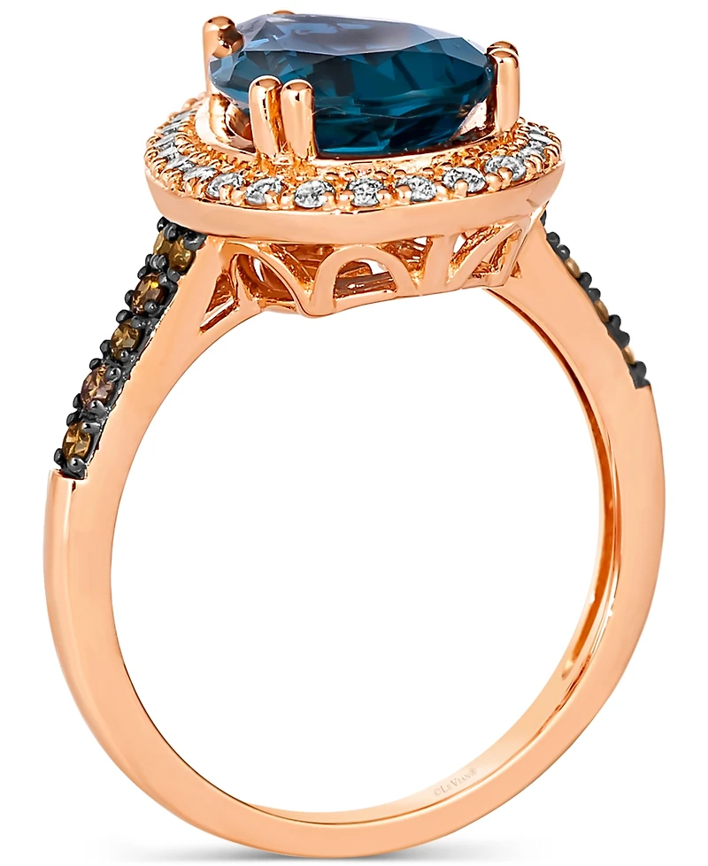 Le Vian Deep Sea Blue Topaz (3 ct. t.w.) & Diamond (3/8 Teardrop Halo Ring 14k Rose Gold