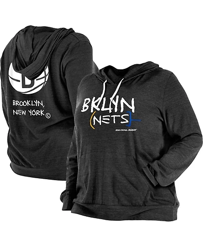 Women's New Era Black Brooklyn Nets Plus Size 2022/23 City Edition Bi-Blend Long Sleeve Hoodie T-shirt