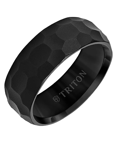 Triton Men's Hammered Finish Wedding Band Black Tungsten Carbide