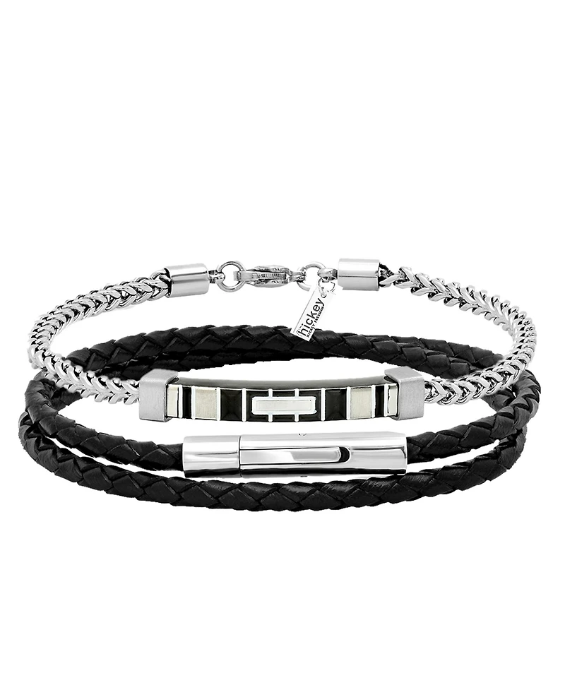 hickey by Hickey Freeman Genuine Leather Thin Braided Wrap Bracelet, 2 Piece Set