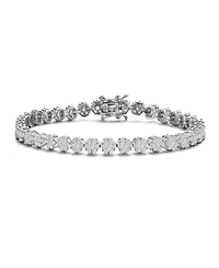 Sterling Silver with Rhodium Plated Clear Marquise and Round Cubic Zirconia Flower Design Tennis Bracelet