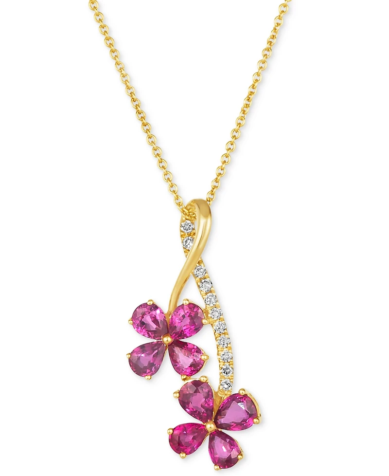 Le Vian Passion Ruby (1-5/8 ct. t.w.) & Nude Diamond (1/10 ct. t.w.) Double Flower Adjustable 20" Pendant Necklace in 14k Gold