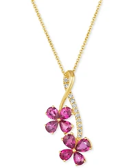Le Vian Passion Ruby (1-5/8 ct. t.w.) & Nude Diamond (1/10 ct. t.w.) Double Flower Adjustable 20" Pendant Necklace in 14k Gold