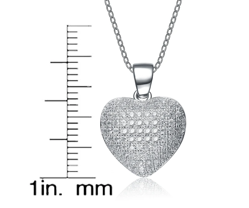 Cubic Zirconia Sterling Silver Rhodium Plated Micro Set Heart Shape Drop Pendant